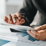 Professional comparing levels of risk data.