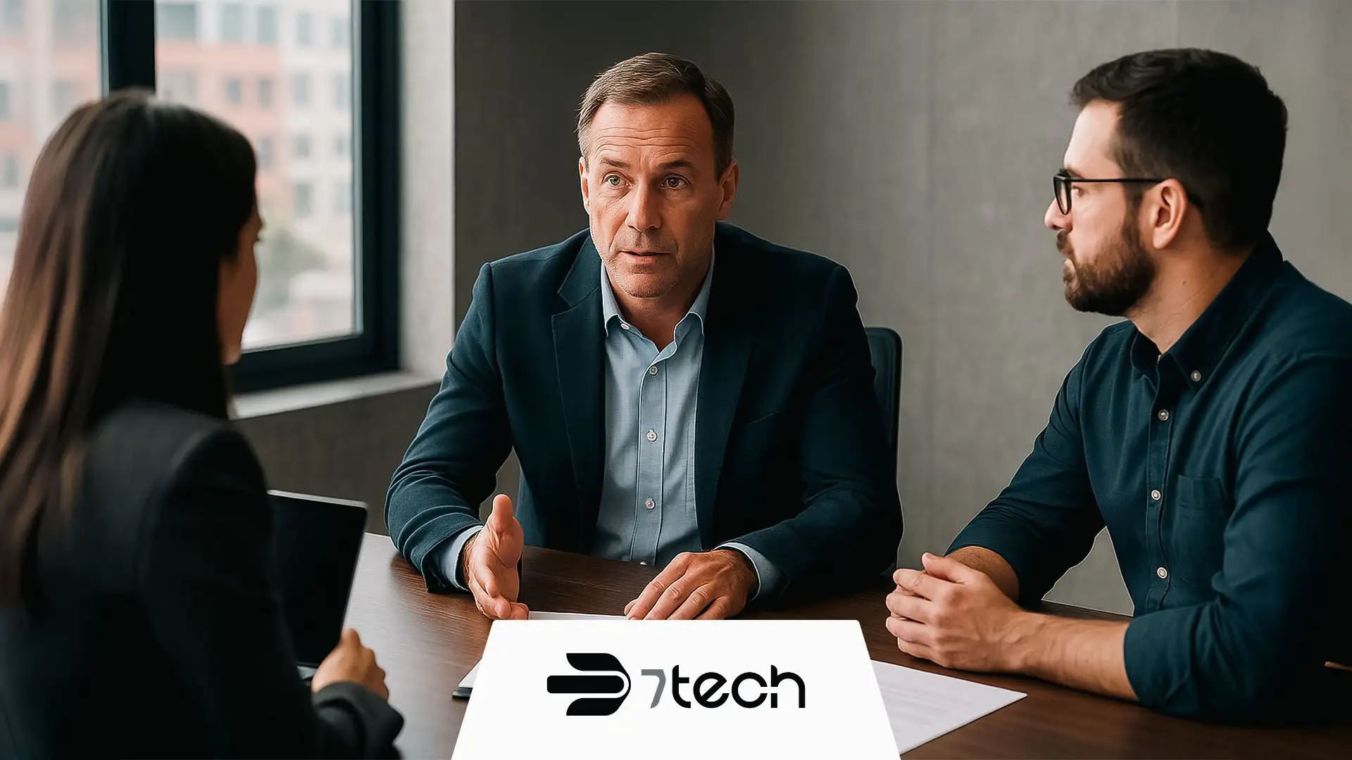 Business leaders in a meeting questioning IT provider.