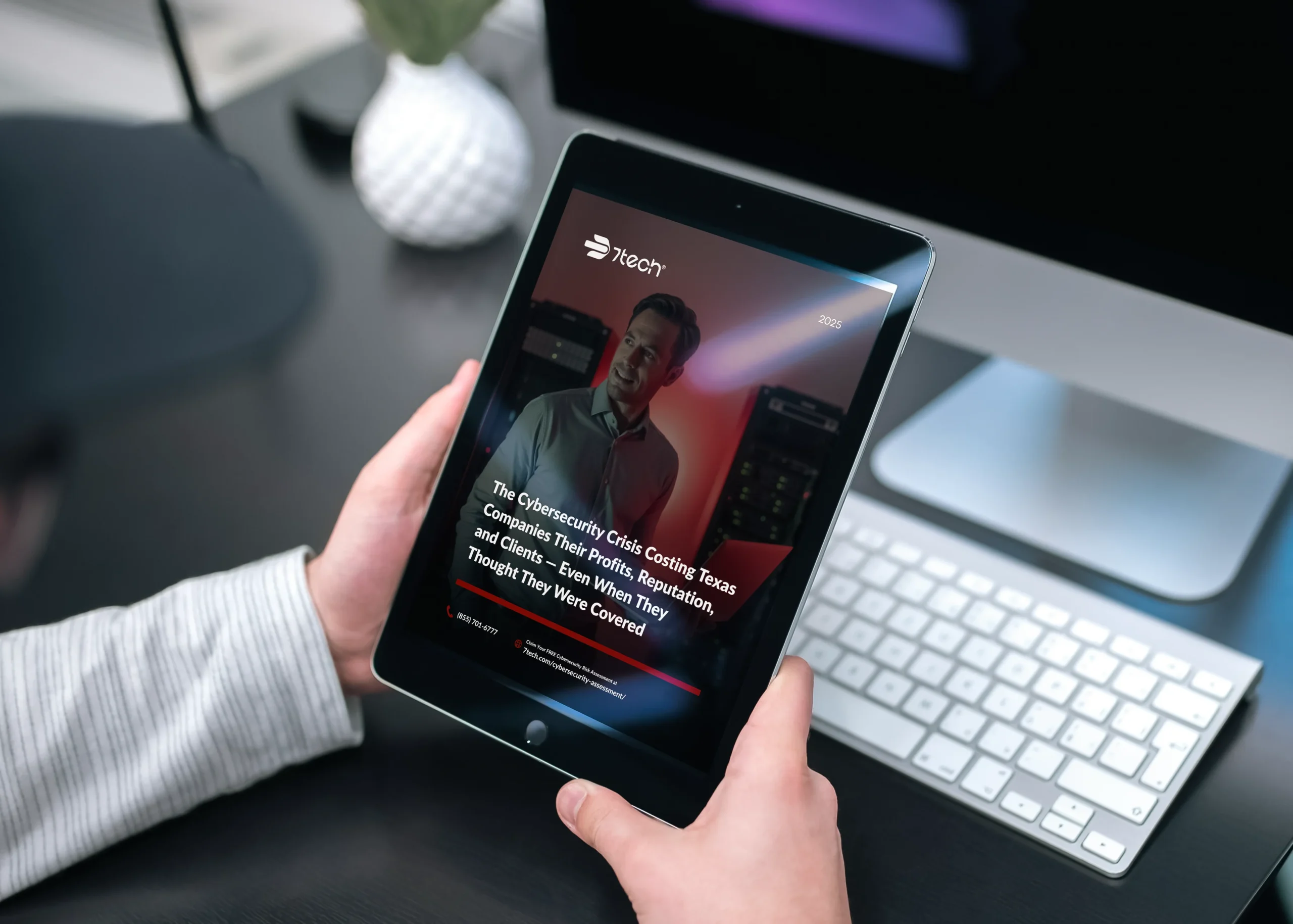 CEO reading the cybersecurity crisis report by 7tech.