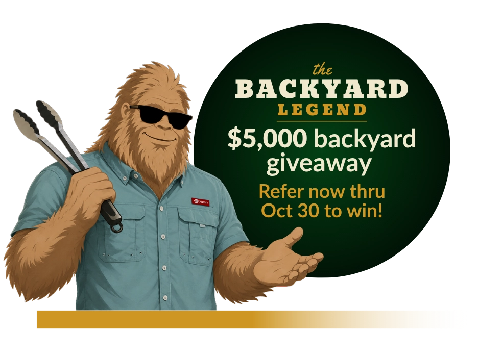 The backyard legend $5,000 backyard giveaway logo with bigfoot
