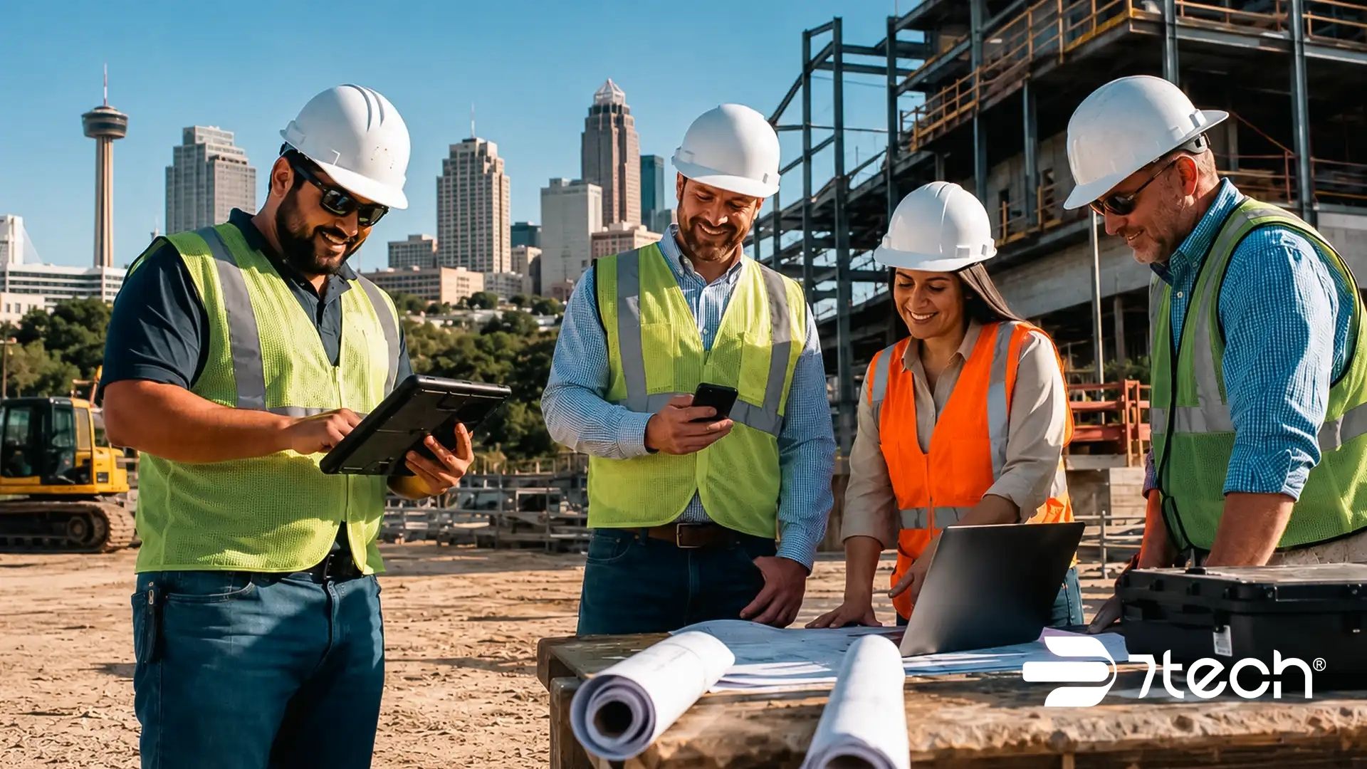 Construction leaders using managed IT for San Antonio contractors at an active jobsite.