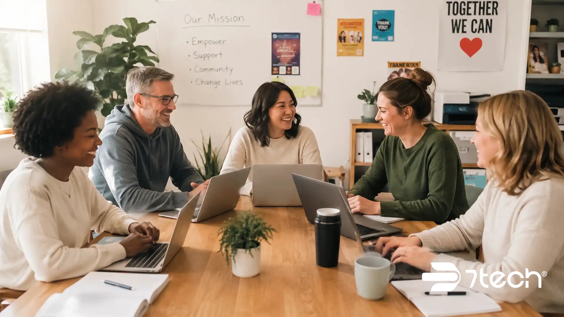 Small nonprofit team collaborating efficiently, highlighting the benefits of managed IT services for nonprofits.