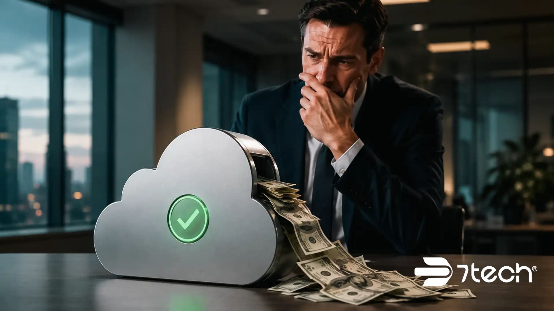 Backup assumptions businesses make shown with money spilling from cloud.