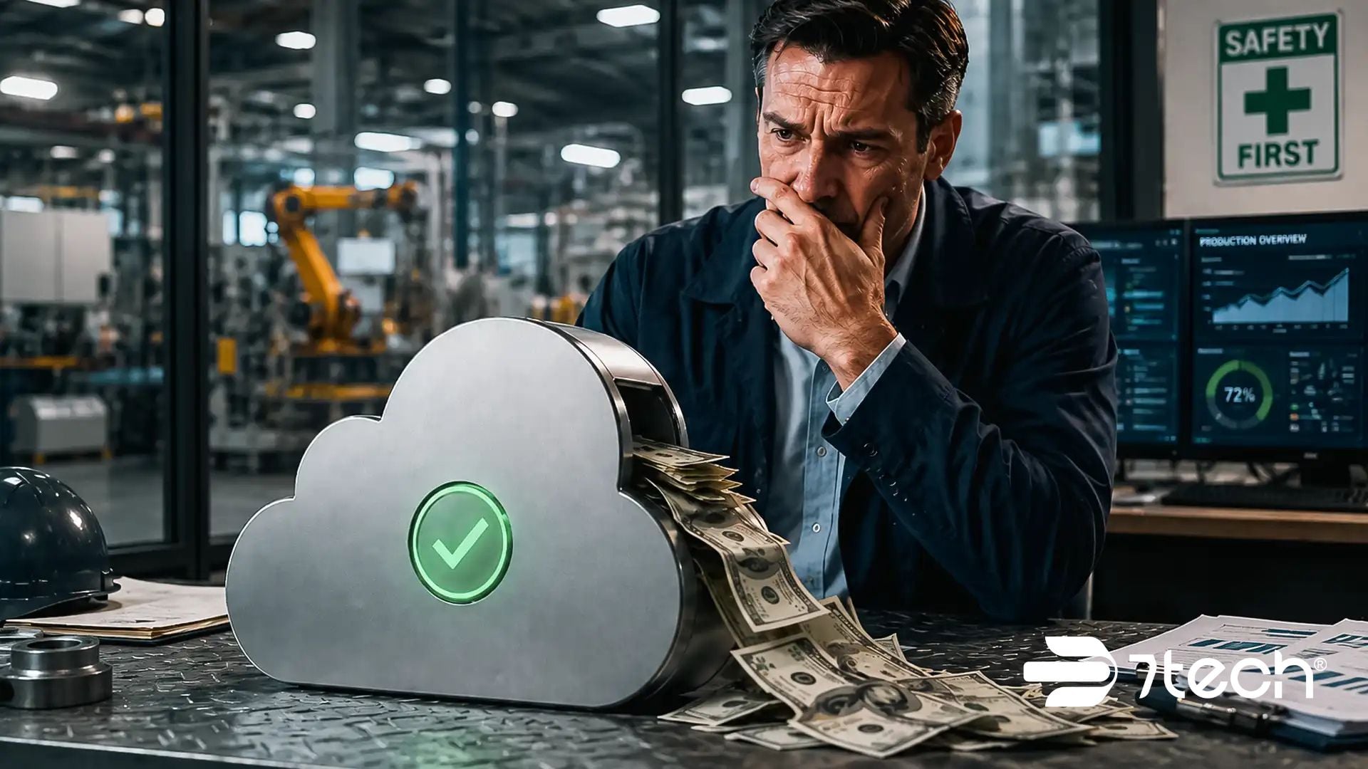 Backup assumptions manufacturers make shown with money spilling from cloud.