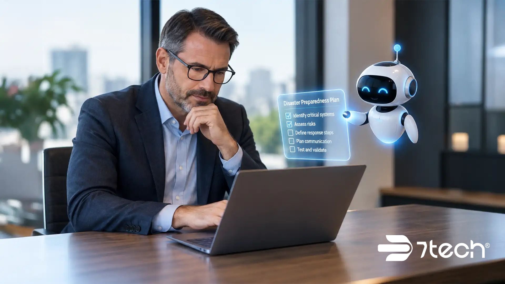 Business leader using AI for Disaster Preparedness Planning