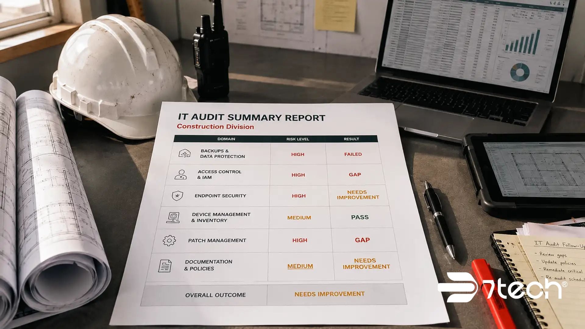 Construction IT Audit findings on jobsite desk
