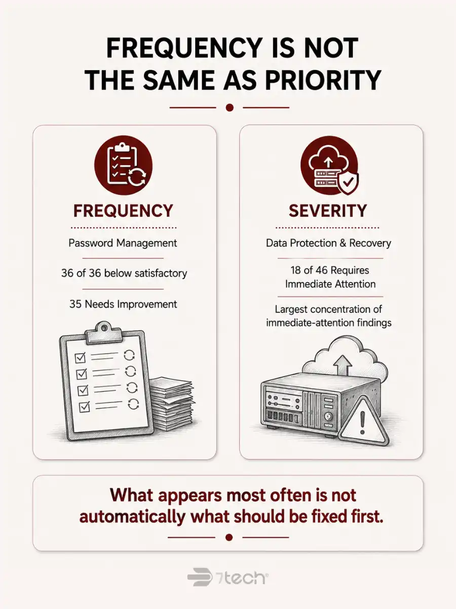 Frequency and severity shape remediation decisions.