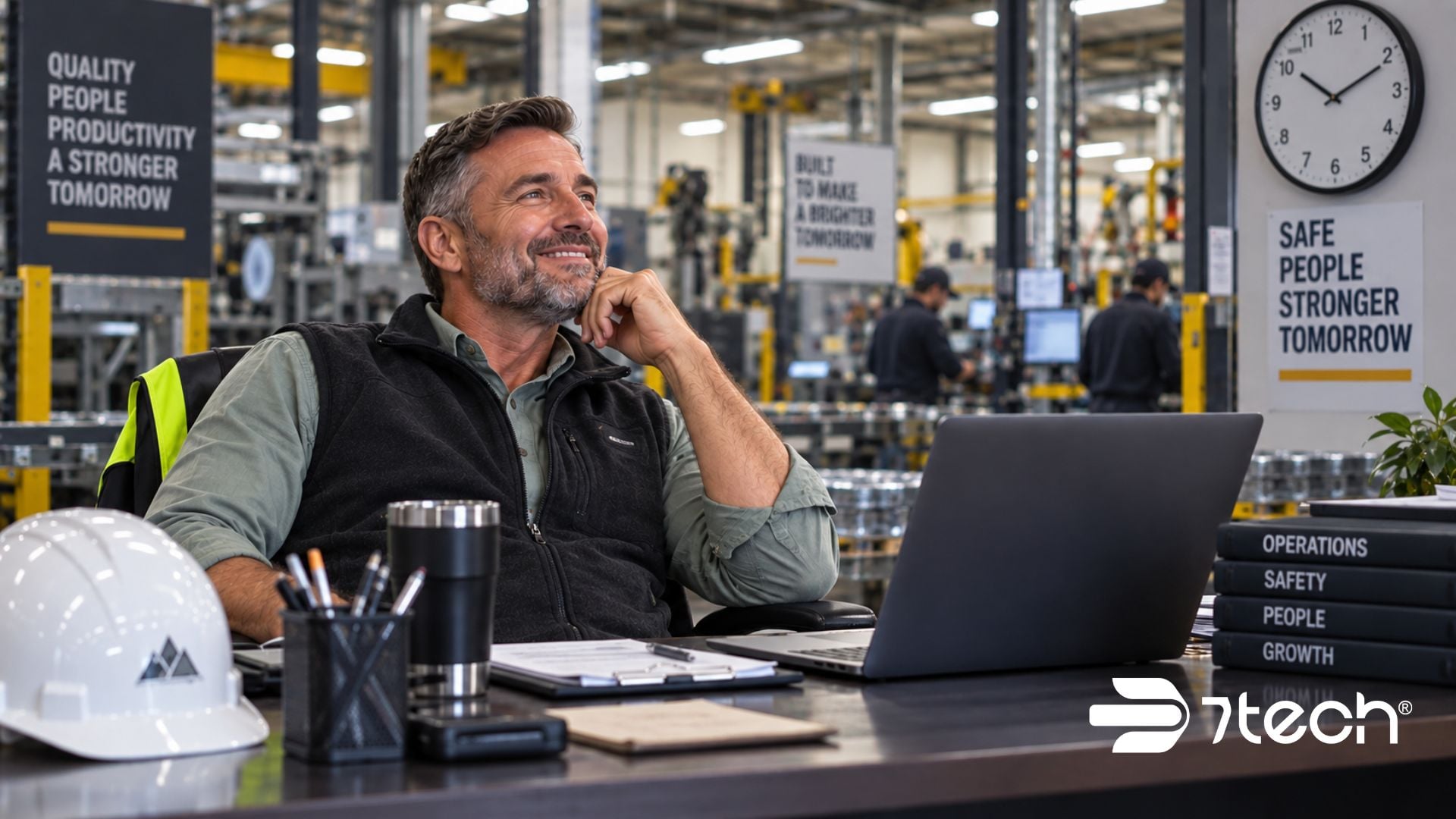 executive at desk happy that overlooked technology habits for manufacturers are gone