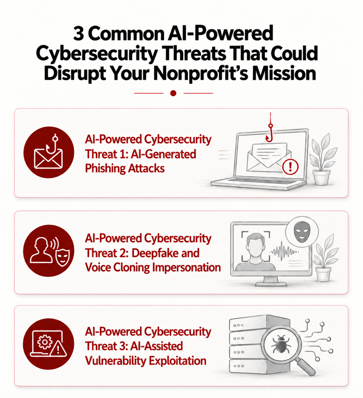 Three AI-powered cybersecurity threats that could disrupt a nonprofit's mission.